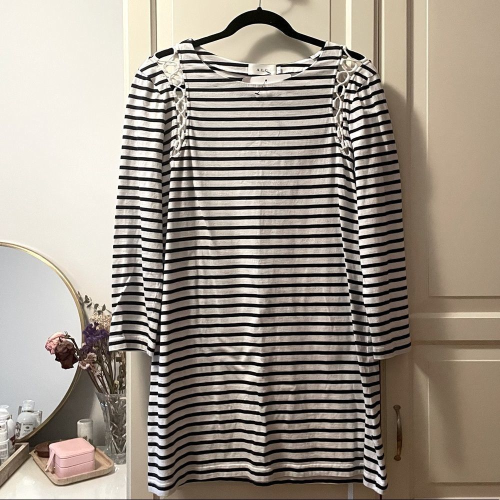 A.L.C. STRIPED COTTON SUMMER DRESS W/OPEN SHOULDERS DETAIL SZ L